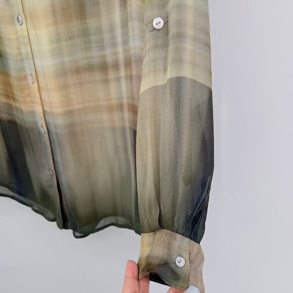 Soft Surroundings Roll Tab Long Sleeves Sheer Plaid FRont Button Shirt PS - Picture 8 of 8